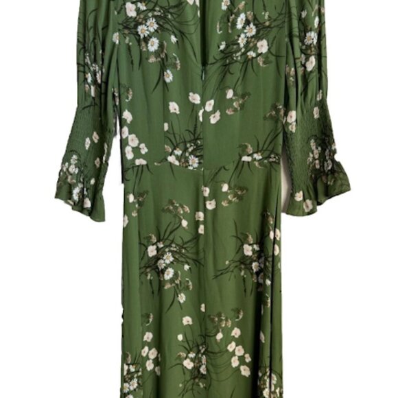 Reformation Green Floral Midi Dress Puff Sleeve Front Slit Boho Romantic Chic 4 - Picture 4 of 11